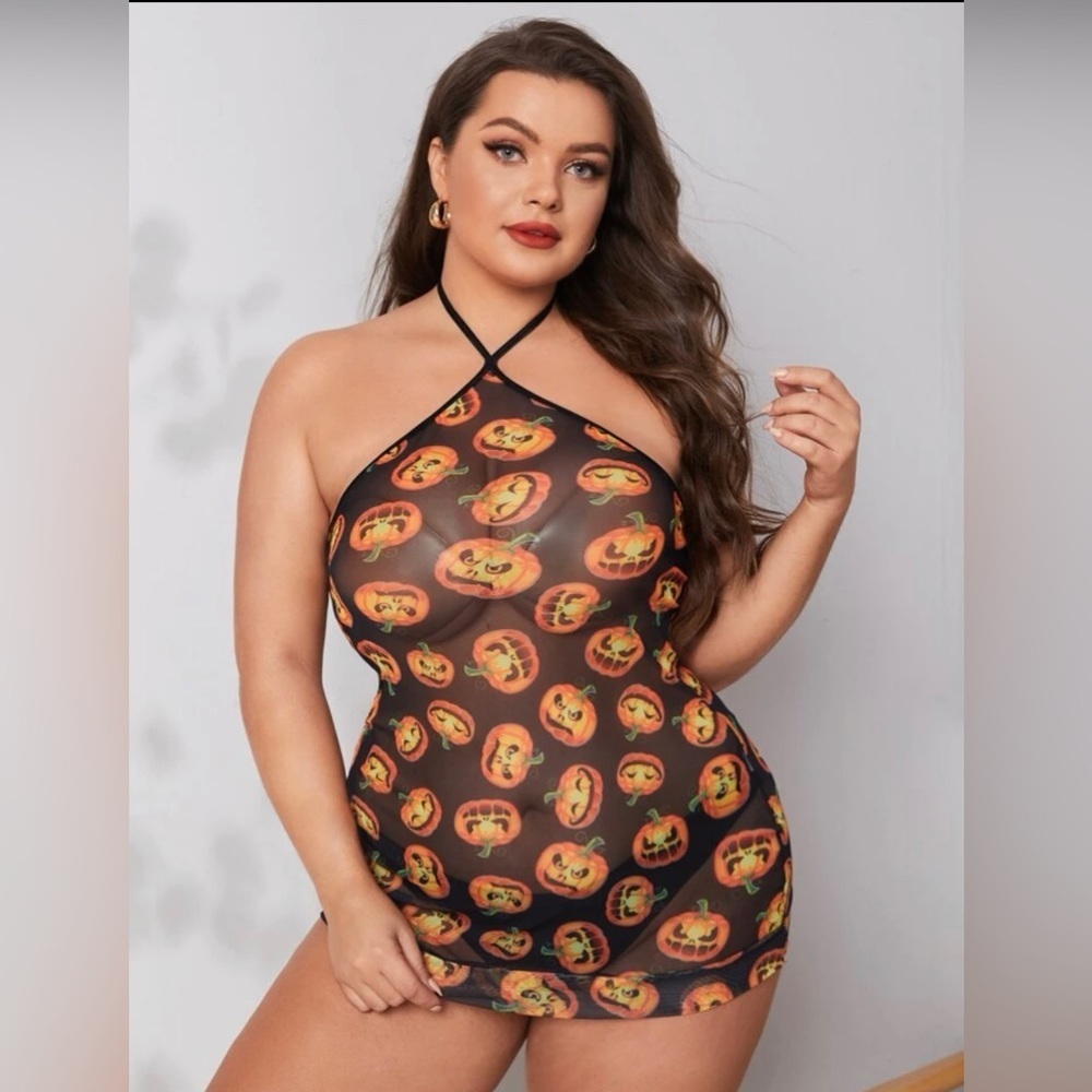 NEW HALLOWEEN PUMPKIN PRINT SLIP WITH THONG